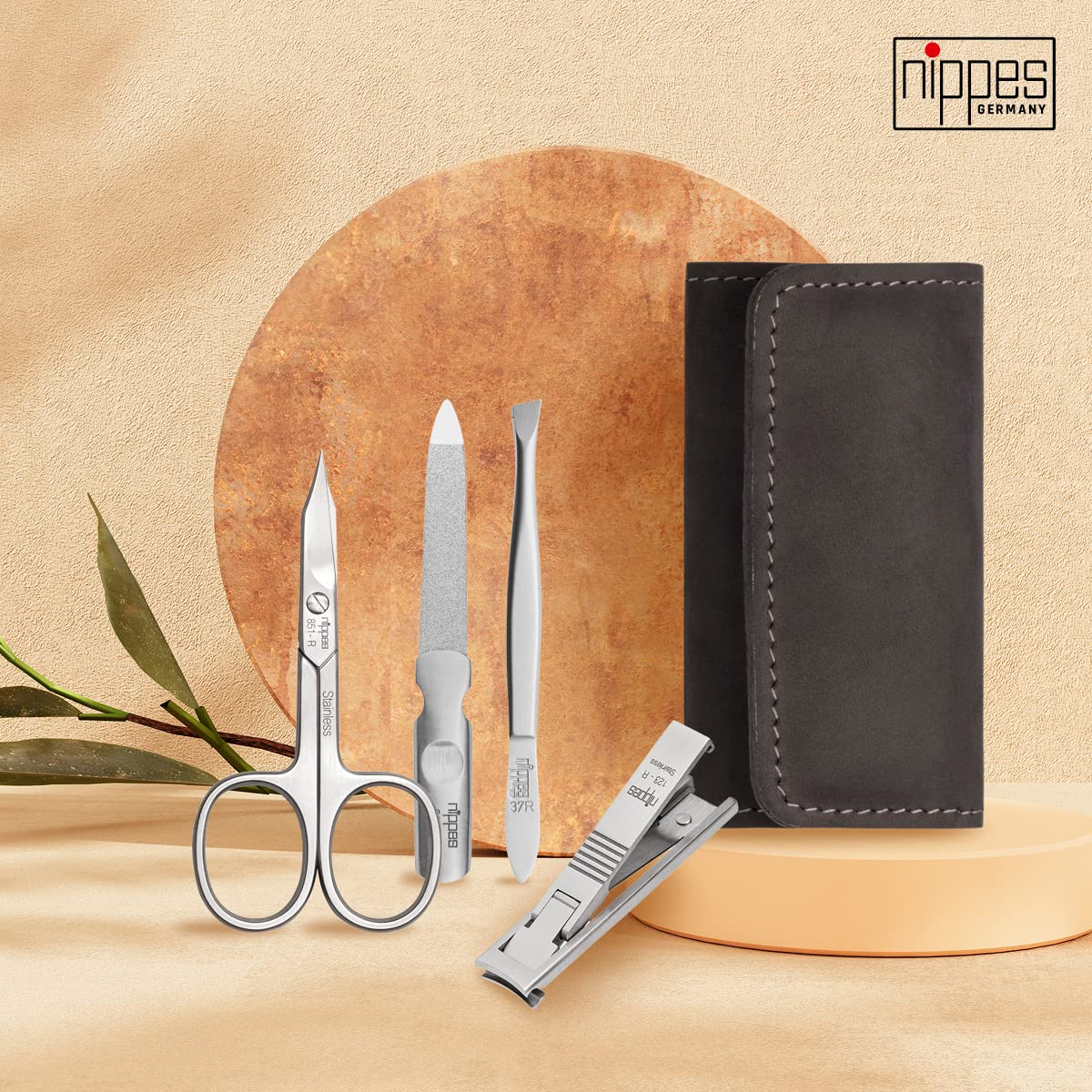 1028 Manik re-Set, Falt-Leder Etui mit Druckverschluss schwarz 4-tlg.